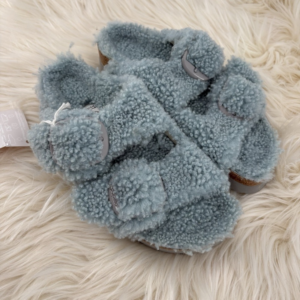 Birkenstock Papillio Arizona Big Buckle‎ Shearling Teddy Faded Aqua 37 - NEW